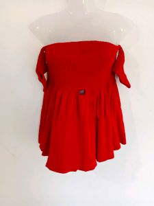 Red Smocked Bandeau Top