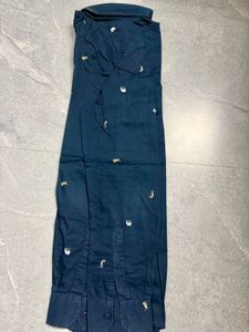 Men's Navy Blue Embroidered Casual Shirt