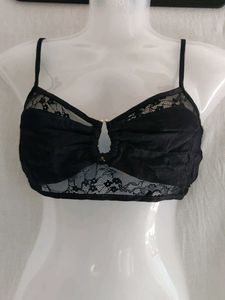 mishki Black Lace Trim Bra