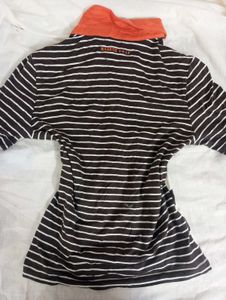 Striped Polo Neck Top
