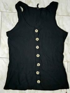 Black Button-Down Tank Top