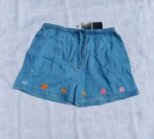 Cute Blue Embroidered Denim Shorts