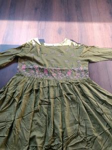 Olive Green Embroidered Kurta ( L size )