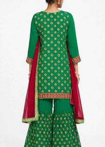 Green Embroidered Kurta Set with Sharara Pants
