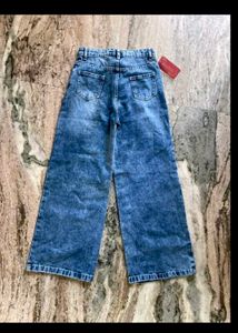 Trendy Wide-Leg Acid Wash  kids Jeans