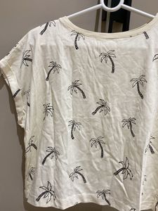 Zara White Palm Tree Print Cropped Top