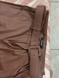 Brown Faux Leather Pants with Belt