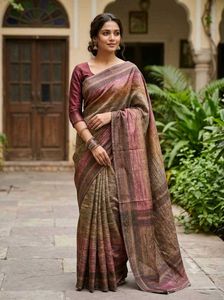 Elegant Striped Saree - Blouse not available