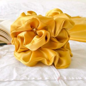 Set Of 3 L,M,S Yellow Satin Scrunchie Hair Tie