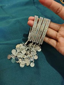 Elegant Silver Anklet with Sequins &amp; Charms