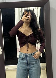 ZARA Brown Ruched Long Sleeve Top!