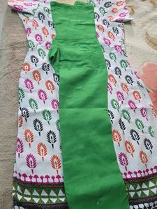 White Kurta with Colorful Leaf Print