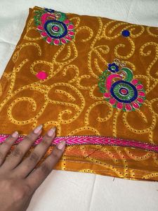 Embroidered Mustard Yellow Saree