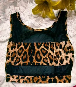Leopard Print Mesh Crop Top