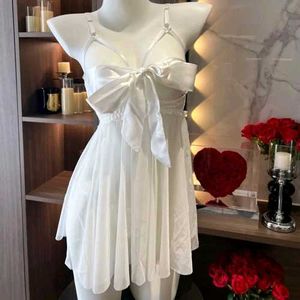 Cute White Babydoll Dress with Bow