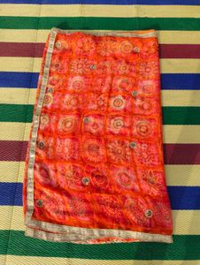 bandhni silk saree with gotapatti design