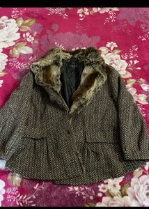 Elegant Brown Faux Fur Jacket