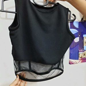 Sheer Panel Black Crop Top