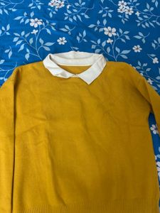 Mustard Yellow Knit Sweater with White Collar