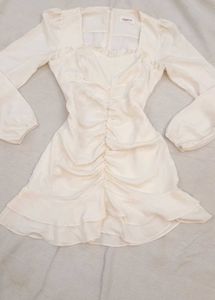 Cream Ruched Puff Sleeve Mini Dress