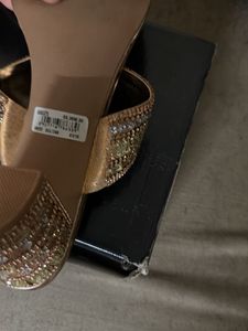Inc 5 : Embellished Rose Gold Flat Sandals with bo