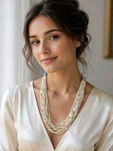 Multi-strand Pearl & Gold Bead Necklace