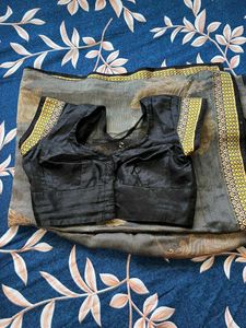 Elegant Grey Saree with Black Blouse