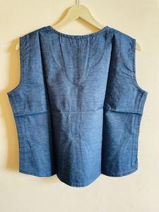Blue Embroidered Sleeveless Top