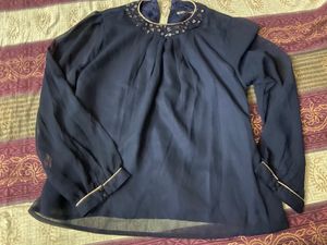 Blue Top With Transparent Full Sleeves