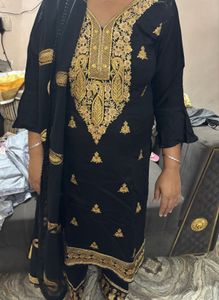 Elegant Black Kurta Set with Gold Embroidery