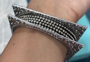 Oxidized Silver Square Shape Bangle Set