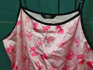 Pink Satin Cami Dress with Bows (Shein)