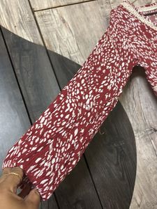 Maroon Printed V-Neck Dress