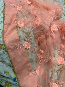 Peach Tulle Dupatta with Floral Embellishments