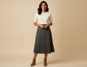 Classic Grey Pleated Midi Skirt