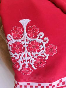 Red white  Bordered Embroidered Saree