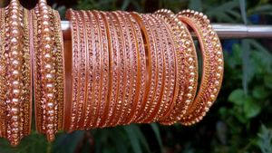 Set of Rose Gold Bangles with Rhinestones