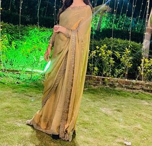 Elegant Golden Saree with Embellished Border