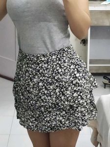 Black Floral Mini Skirt