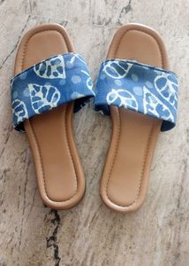 Blue Block Print Flat Sandals