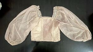 Sheer Polka Dot Ruched Square Neck Top