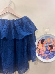 Off-Shoulder Blue Lace Top