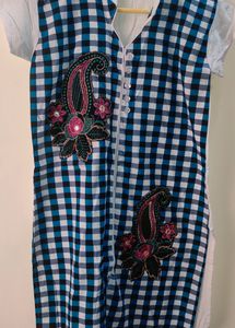 Medium Kurti White And Blue Embroidery