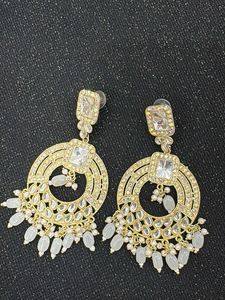 Exquisite Gold Jhumka Earrings with White REAL Y2k