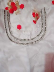 beautiful White Lehenga Choli with Red Embroidery❤