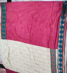 Elegant Pink &amp; Cream Silk Saree