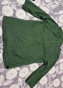 Women's Olive Green Printed Ruffle Top