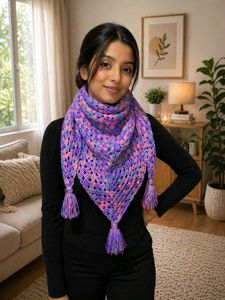 Vibrant Purple Crochet Scarf with Tassels