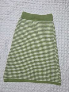 Green Checkered Knit Skirt