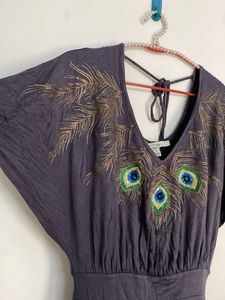 partywear dress with elegant peacock embroidery